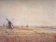 Claude Monet Field of Flowers and Windmills Near Leiden Germany oil painting artist
